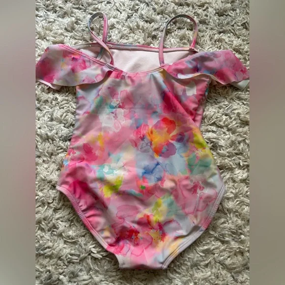 Cat & Jack Girls Swimsuit One-piece Size 8 watercolor Colorful Ruffled - Picture 7 of 8